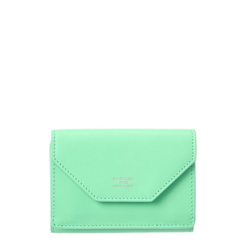 Balenciaga Logo Mini Leather Card Holder, Green